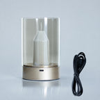 Flameless Candle Lamp, Rechargeable Cordless LED Night Light with Hand-Wave Sensor, Hover Dimming, Flickering Flame & Glass Shade