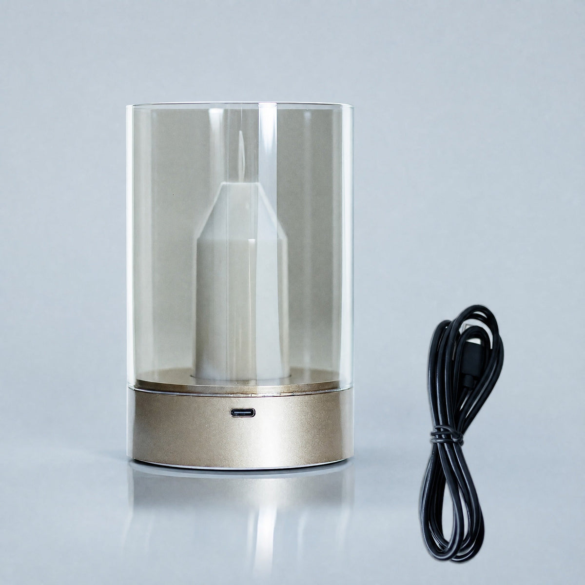Flameless Candle Lamp, Rechargeable Cordless LED Night Light with Hand-Wave Sensor, Hover Dimming, Flickering Flame & Glass Shade
