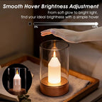Flameless Candle Lamp, Rechargeable Cordless LED Night Light with Hand-Wave Sensor, Hover Dimming, Flickering Flame & Glass Shade