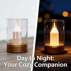 Flameless Candle Lamp, Rechargeable Cordless LED Night Light with Hand-Wave Sensor, Hover Dimming, Flickering Flame & Glass Shade