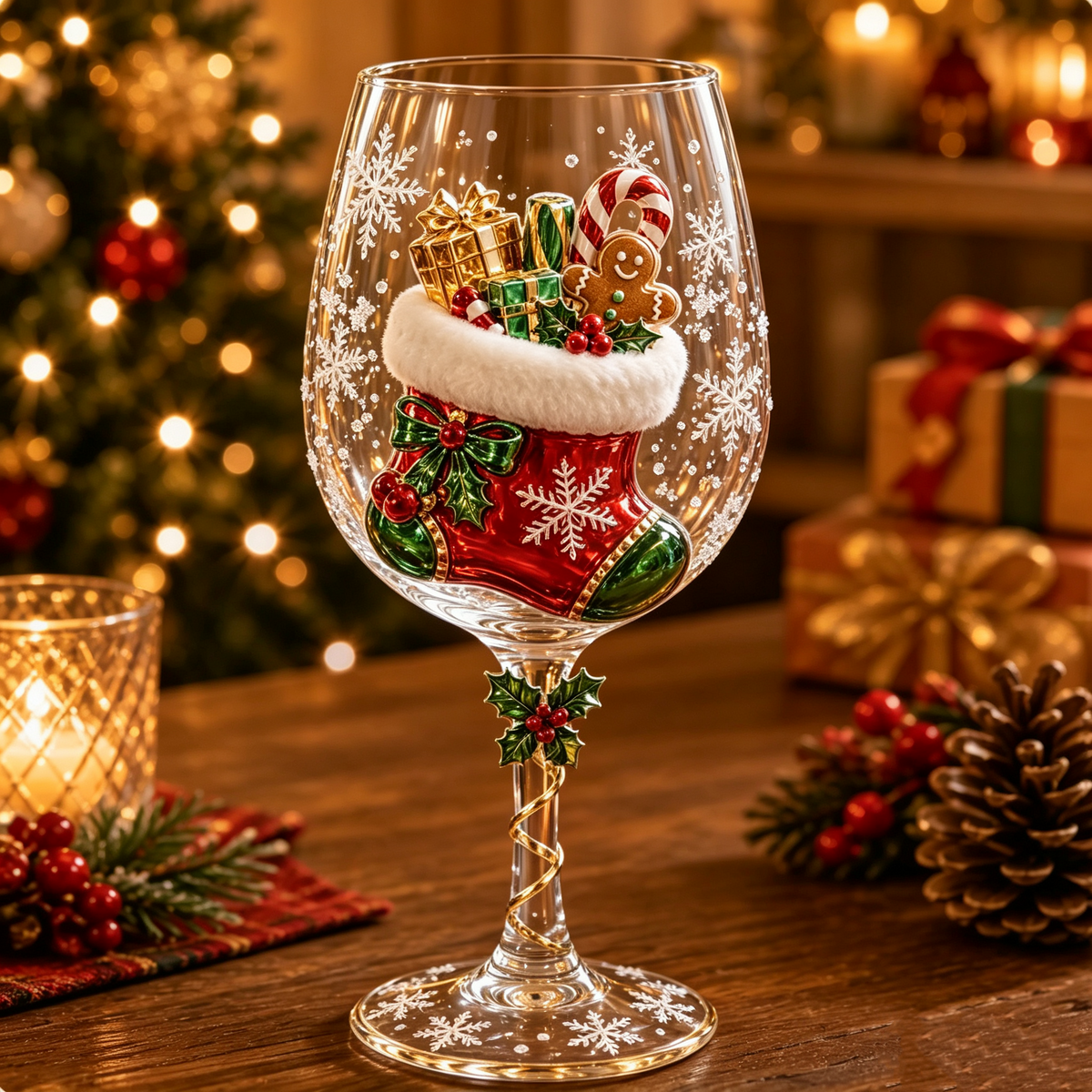 3D Christmas Wine Glasses – Festive Sipping with Holiday Charm