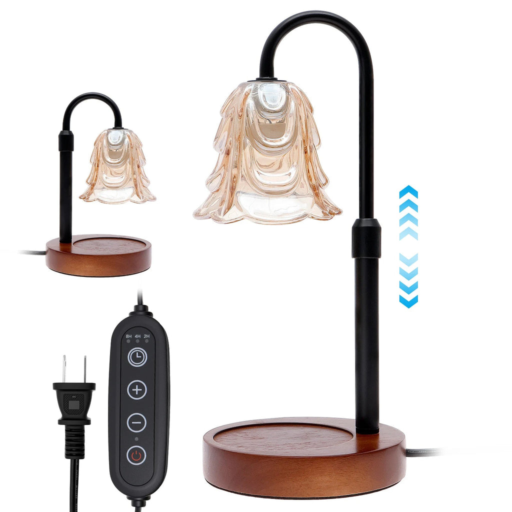 Flower candle warmer with wood base, power cord, and inline controller