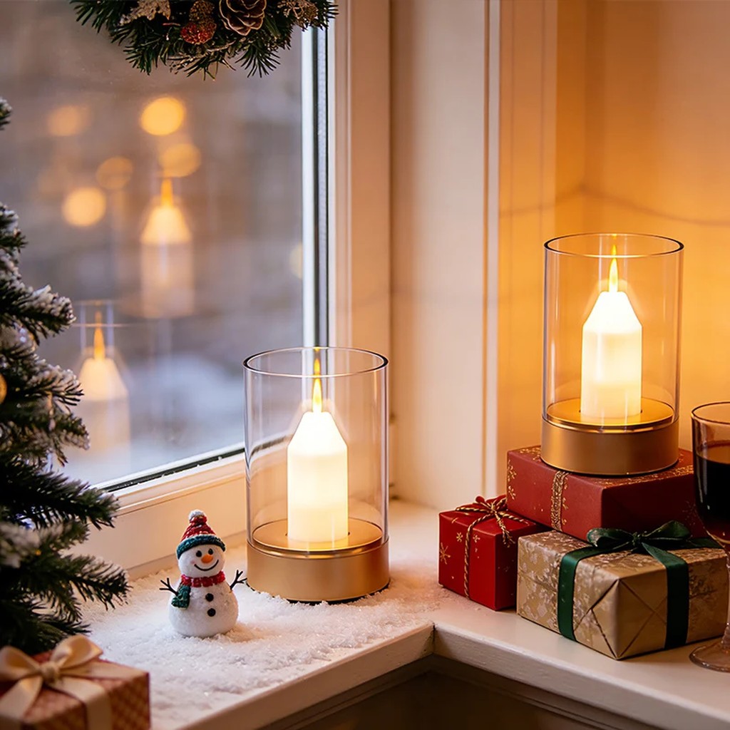Flameless Candle Lamp, Rechargeable Cordless LED Night Light with Hand-Wave Sensor, Hover Dimming, Flickering Flame & Glass Shade
