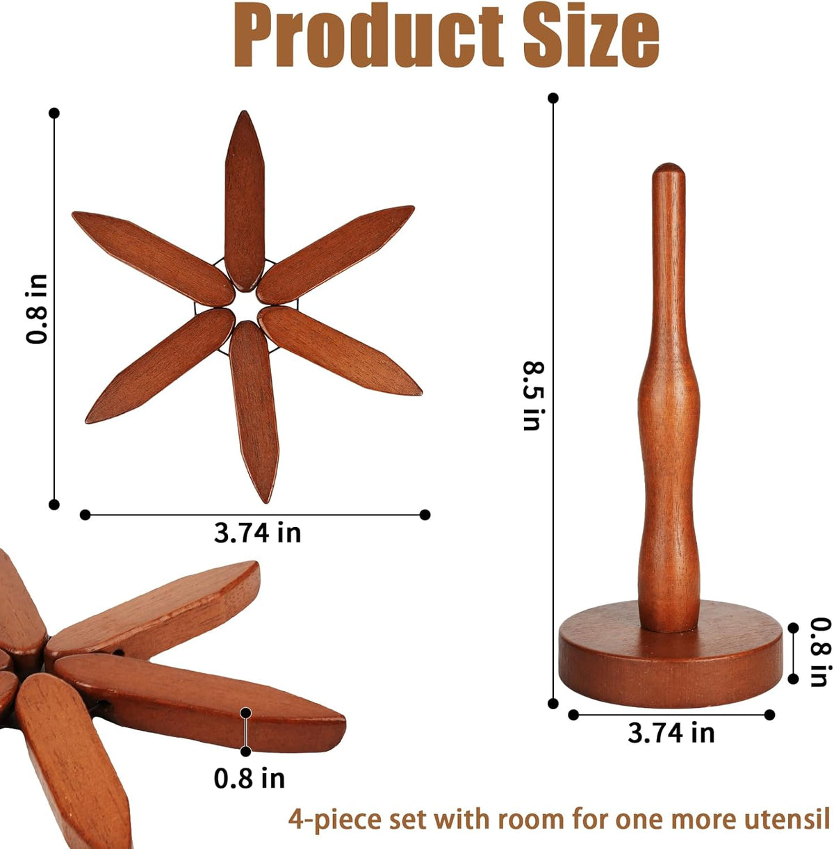 Measurement diagram of an open trivet and a vertical storage stand