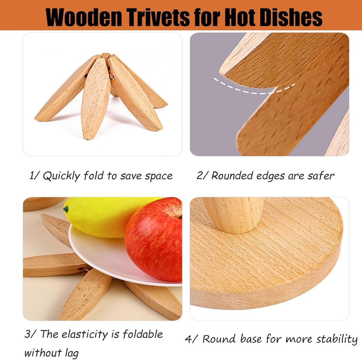 Folding trivet collage showing folding sections and rounded edges