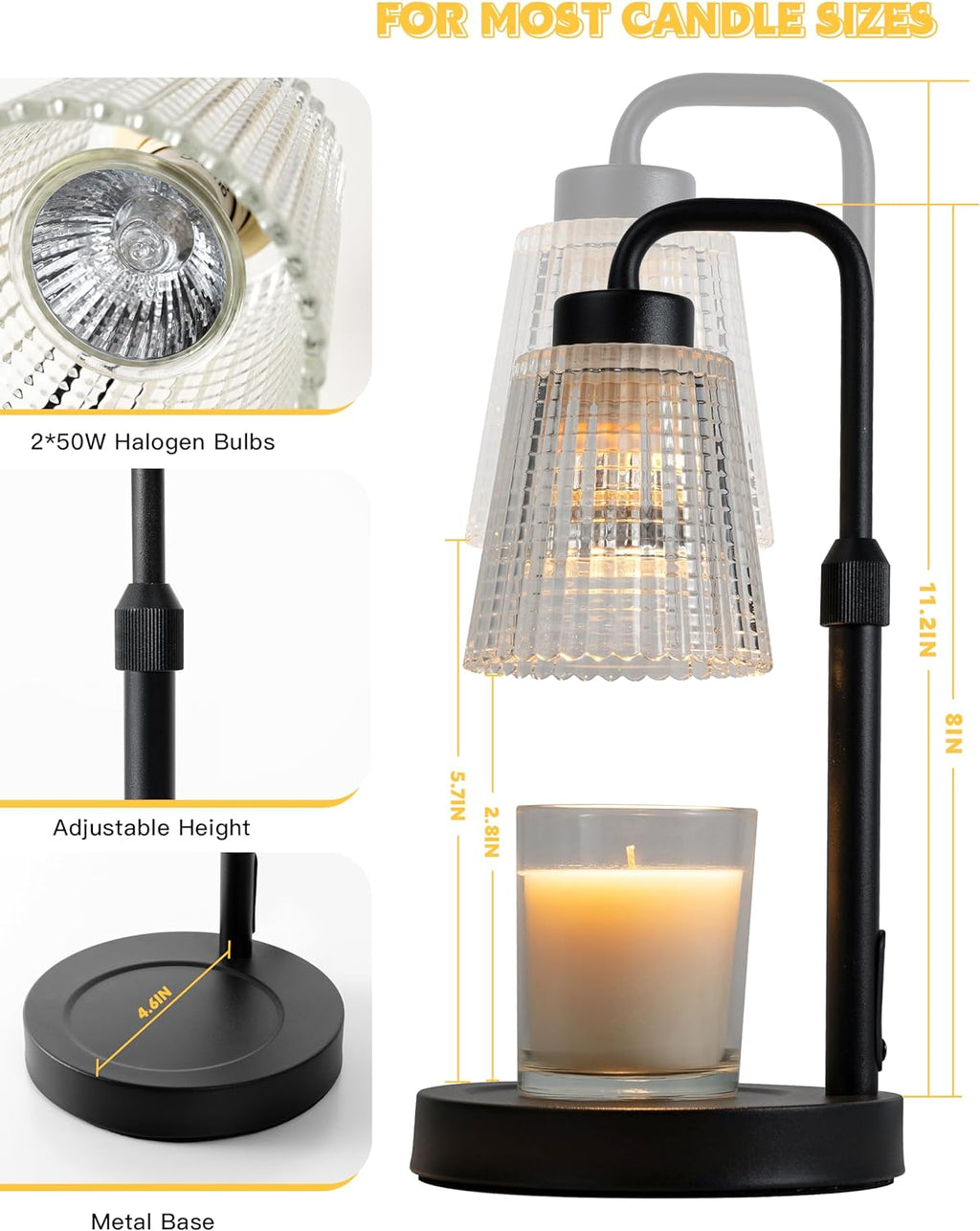 Dimmable Candle Warmer Lamp with Adjustable Height