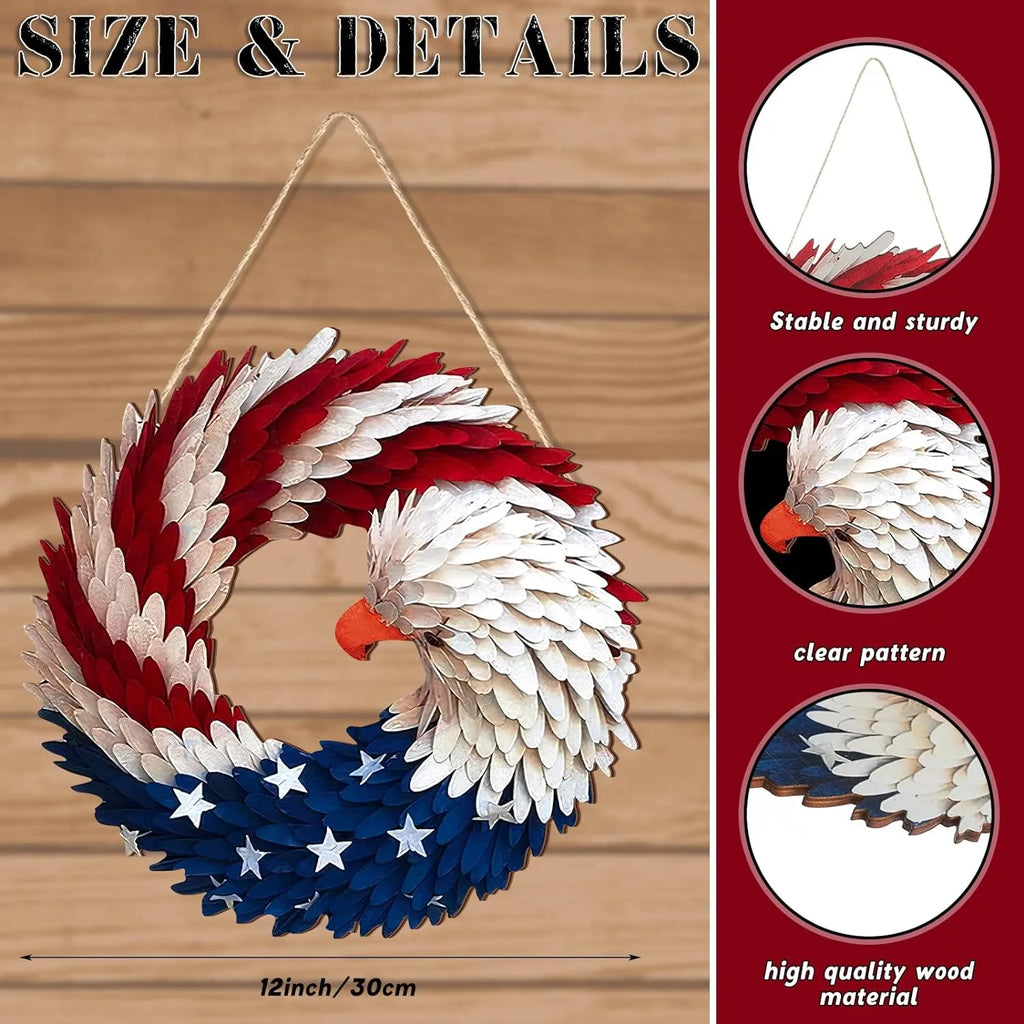 Eagle wreath size diagram showing its hanging attachment and detail
