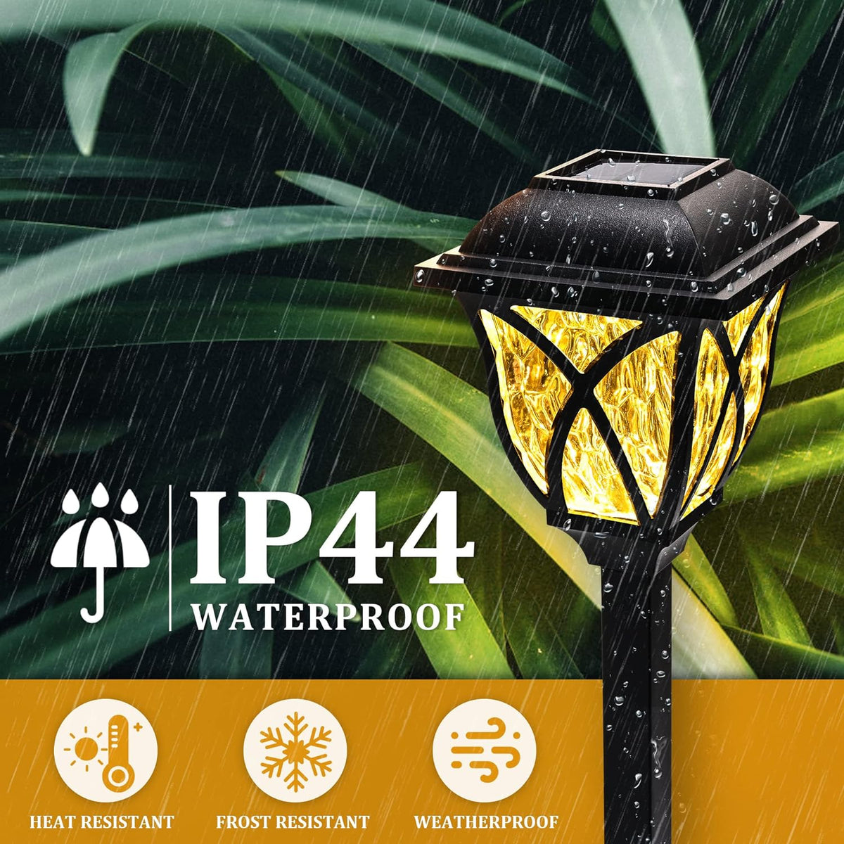 Solar pathway light shown in a rain illustration