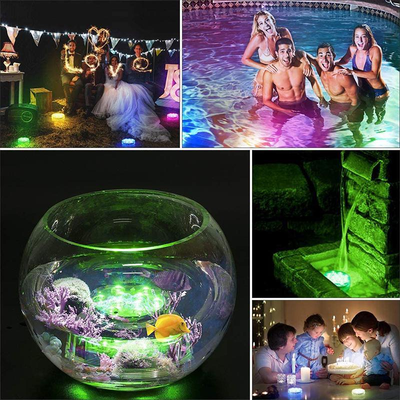 Decorative lighting examples in a pool, aquarium, water feature, and party setting
