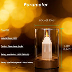 Flameless Candle Lamp, Rechargeable Cordless LED Night Light with Hand-Wave Sensor, Hover Dimming, Flickering Flame & Glass Shade