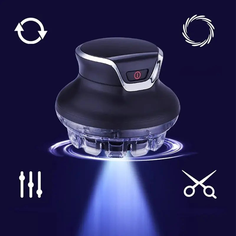 Black round-head hair clipper with its top control and transparent guide comb
