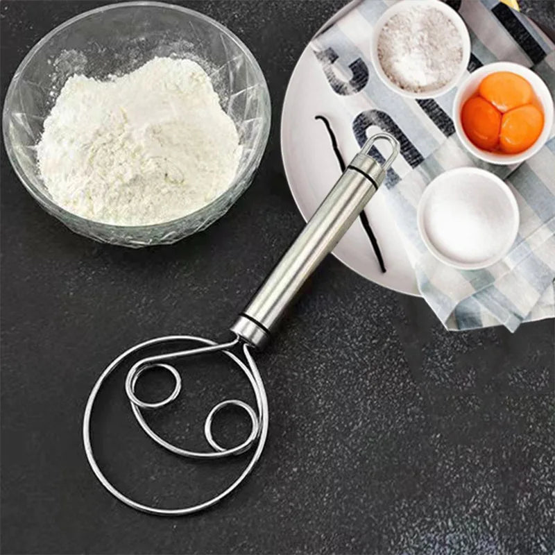 Danish Dough Whisk with Wood Handle for Bread and Batter Mixing