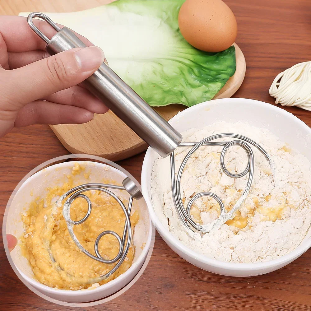 Danish Dough Whisk with Wood Handle for Bread and Batter Mixing