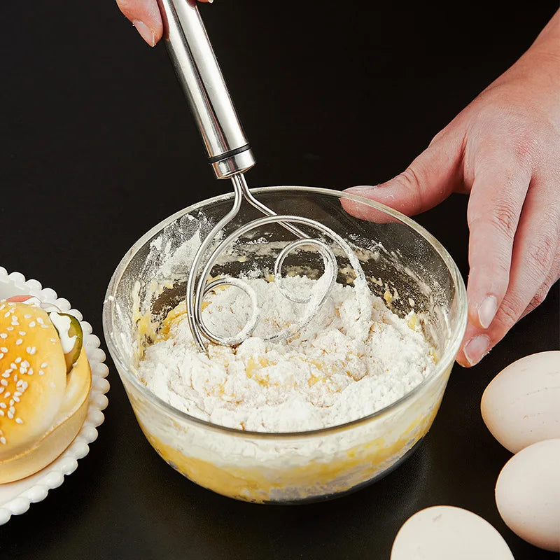 Danish Dough Whisk with Wood Handle for Bread and Batter Mixing