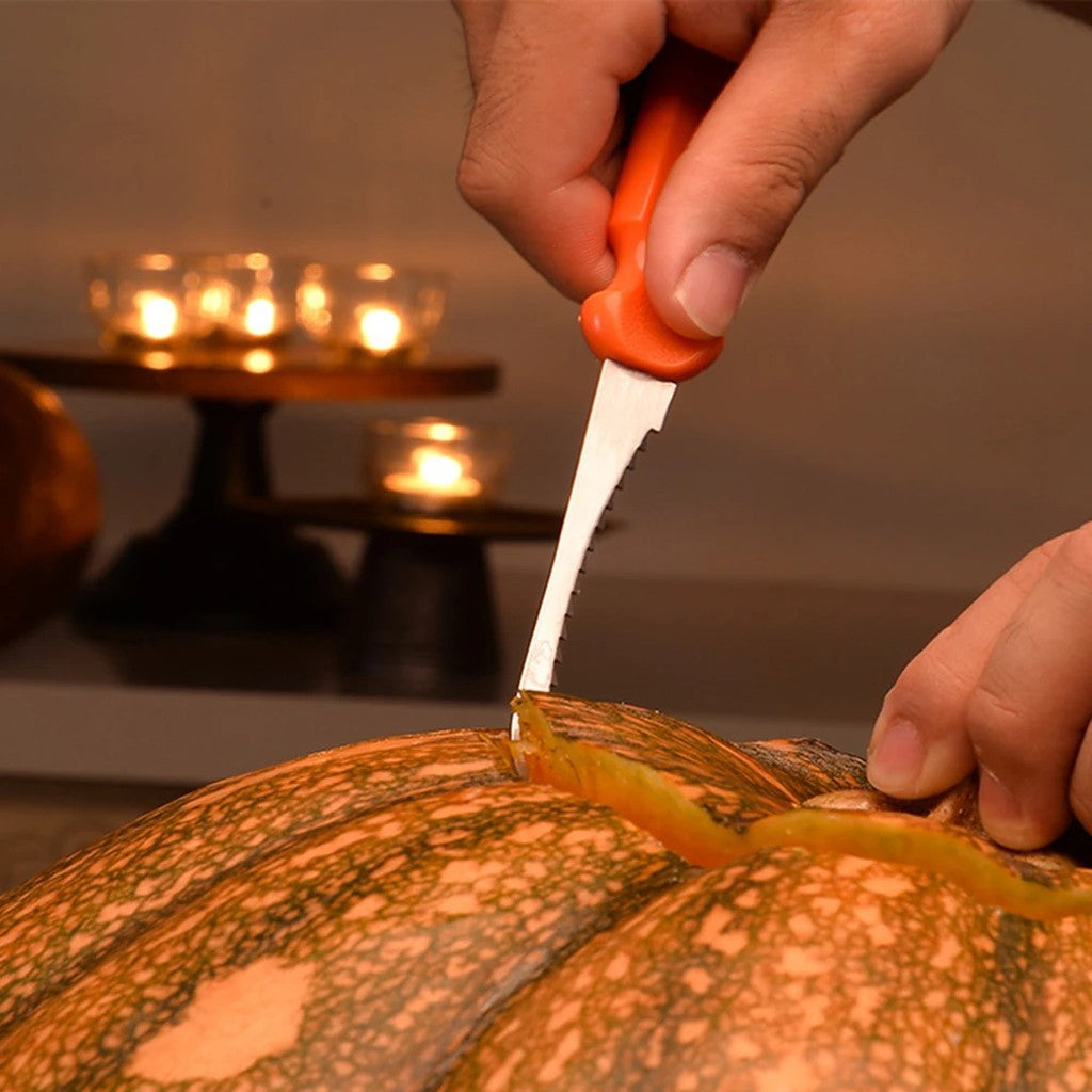 Pumpkin Carving Kit 7 Piece Stainless Steel Pumpkin Carving Tools with Serrated Scoop, Saws, Gouges & Zippered Storage Bag for Halloween