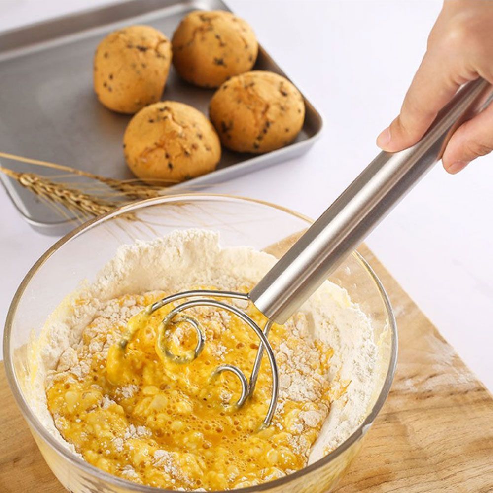 Danish Dough Whisk with Wood Handle for Bread and Batter Mixing