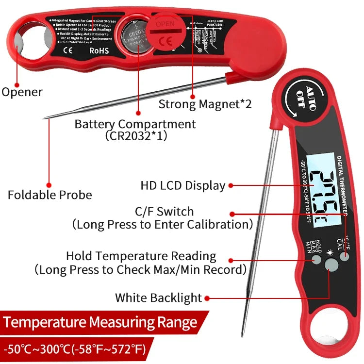 Digital Meat Thermometer with Backlight – Instant Read Food Probe