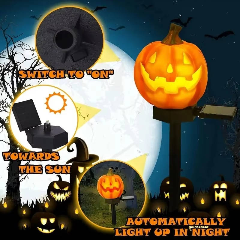 Pumpkin light diagram showing switch, solar panel, and night operation