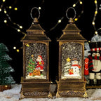 Christmas Lantern Snow Globe - Lighted Snow Globe Lantern with Swirling Glitter, USB or Battery Operated, Santa or Reindeer