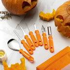 Pumpkin Carving Kit 7 Piece Stainless Steel Pumpkin Carving Tools with Serrated Scoop, Saws, Gouges & Zippered Storage Bag for Halloween