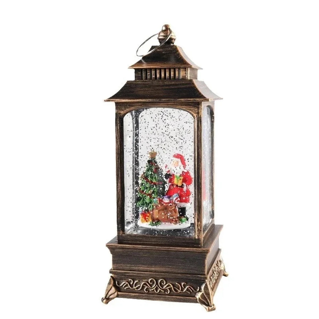 Christmas Lantern Snow Globe - Lighted Snow Globe Lantern with Swirling Glitter, USB or Battery Operated, Santa or Reindeer