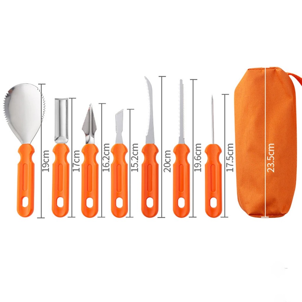 Pumpkin Carving Kit 7 Piece Stainless Steel Pumpkin Carving Tools with Serrated Scoop, Saws, Gouges & Zippered Storage Bag for Halloween