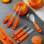 Pumpkin Carving Kit 7 Piece Stainless Steel Pumpkin Carving Tools with Serrated Scoop, Saws, Gouges & Zippered Storage Bag for Halloween