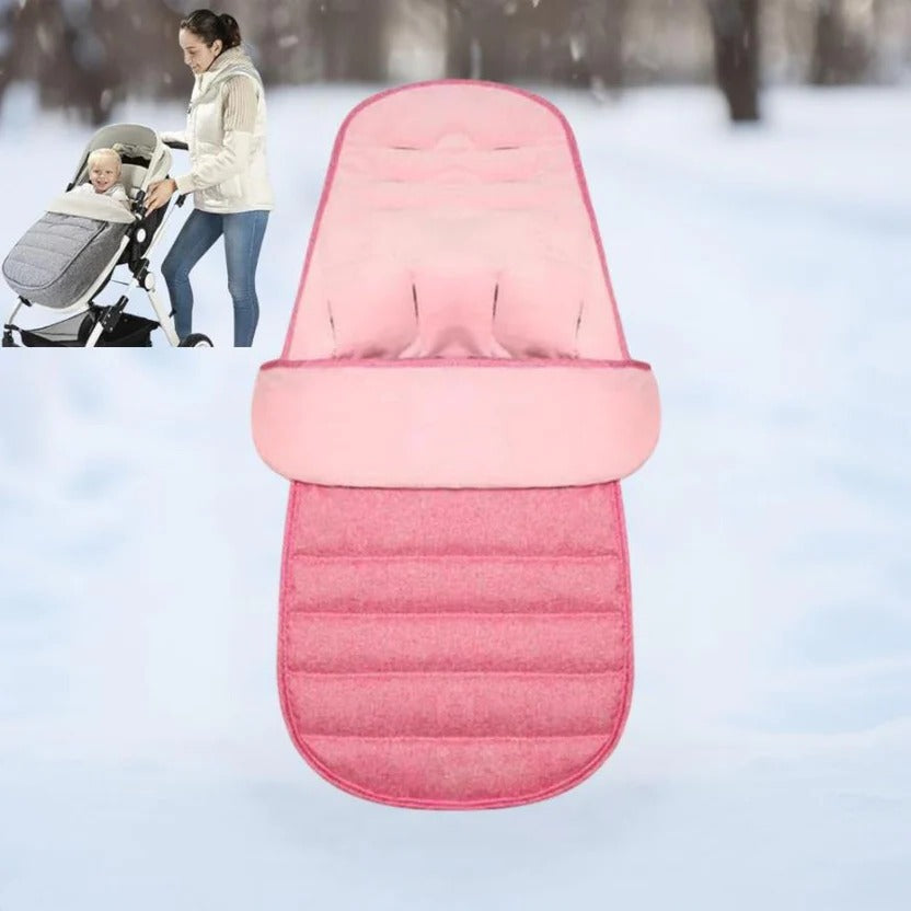 Pink stroller footmuff with a folded front cover