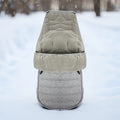 Gray stroller footmuff with a soft lining and folded front cover