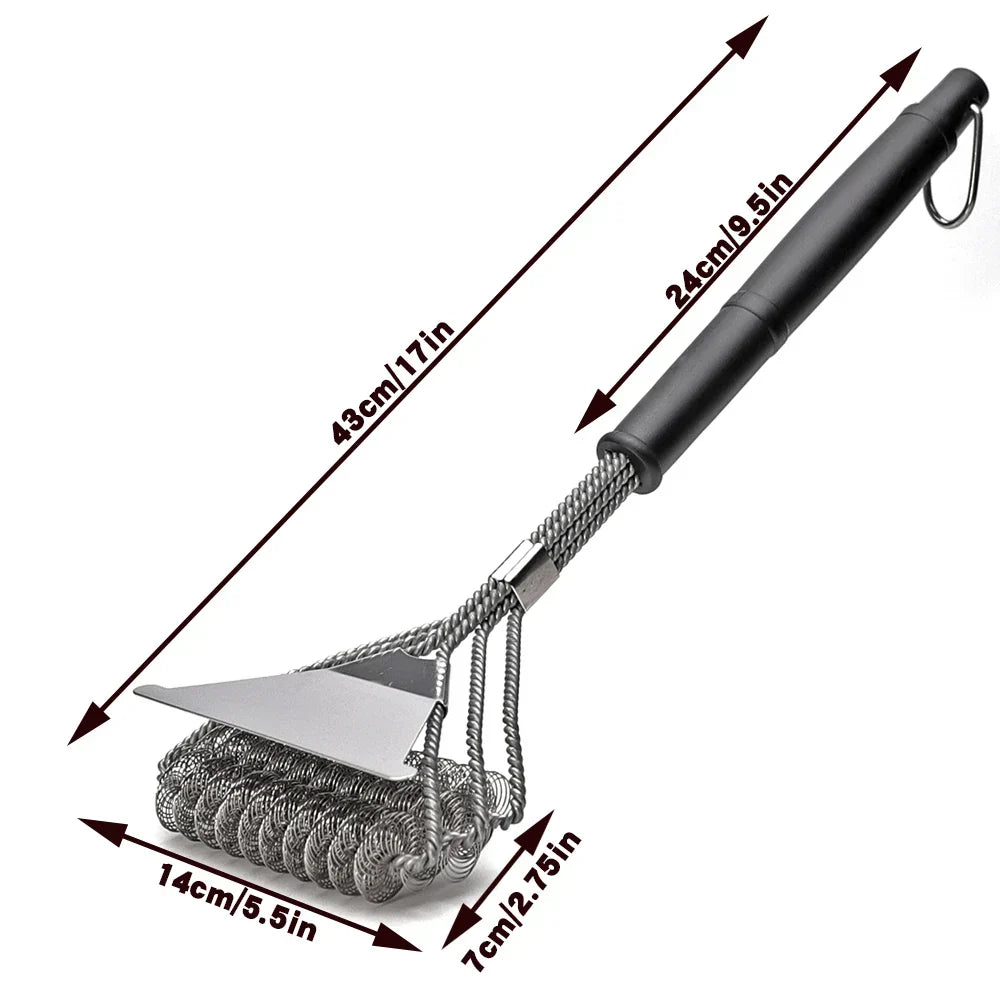 Dimension diagram of the 17-inch grill brush and scraper head
