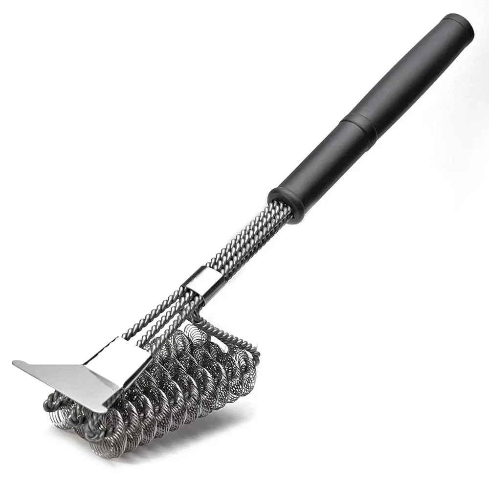 Angled rear view of the bristle-free grill brush
