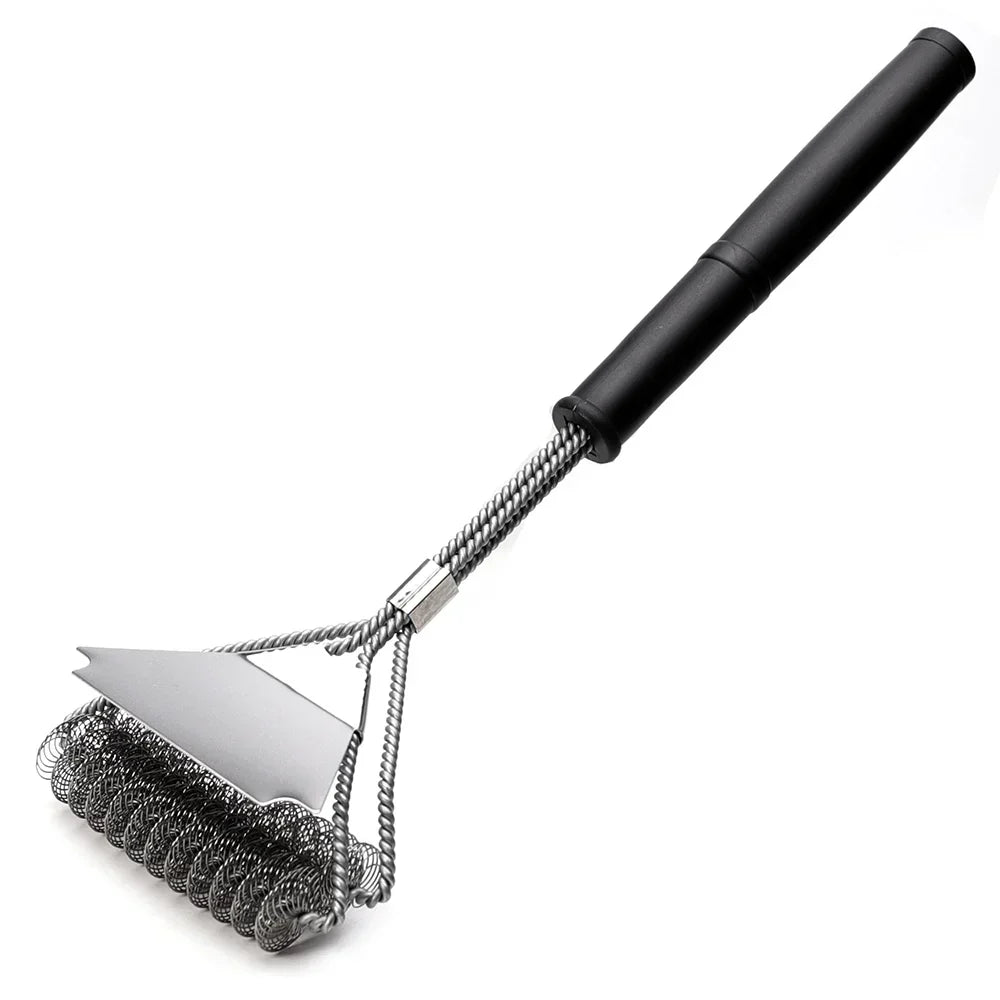Underside of the grill brush showing three rows of cleaning coils