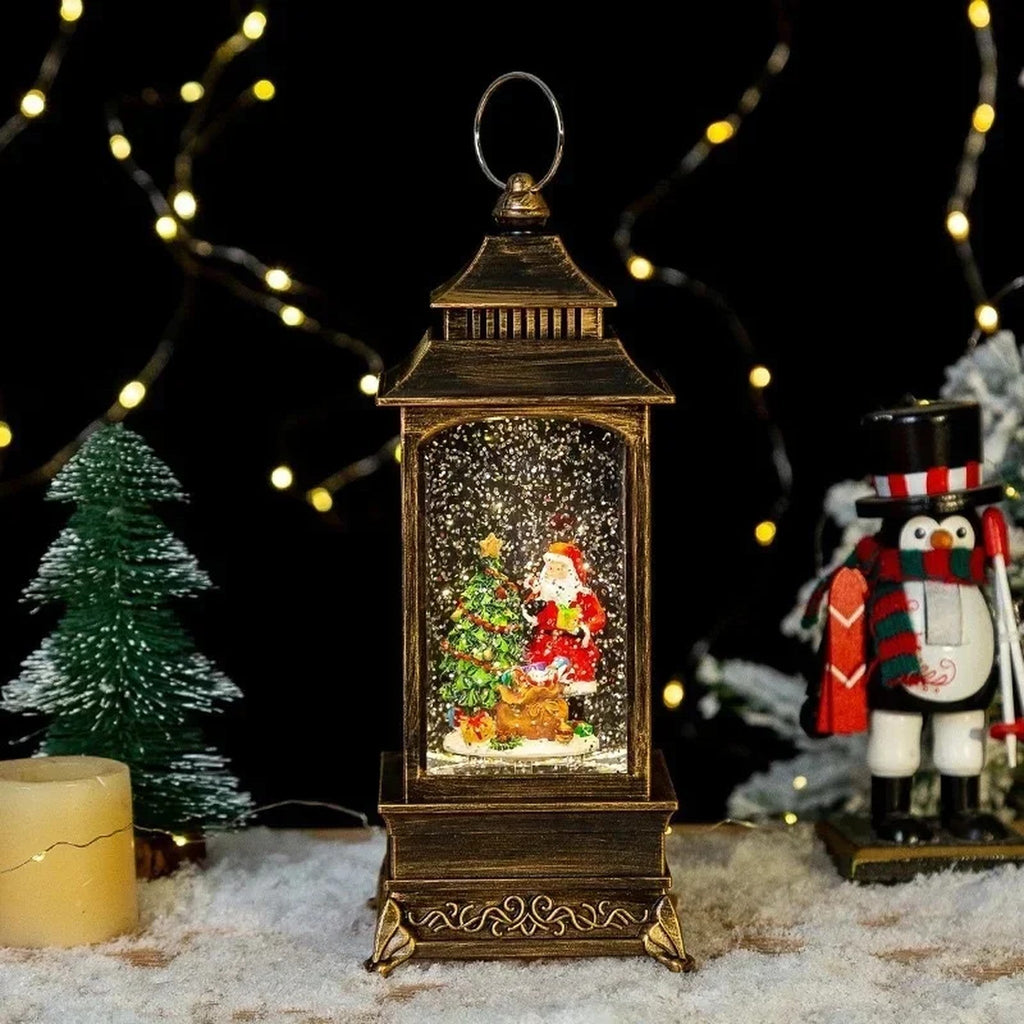 Christmas Lantern Snow Globe - Lighted Snow Globe Lantern with Swirling Glitter, USB or Battery Operated, Santa or Reindeer