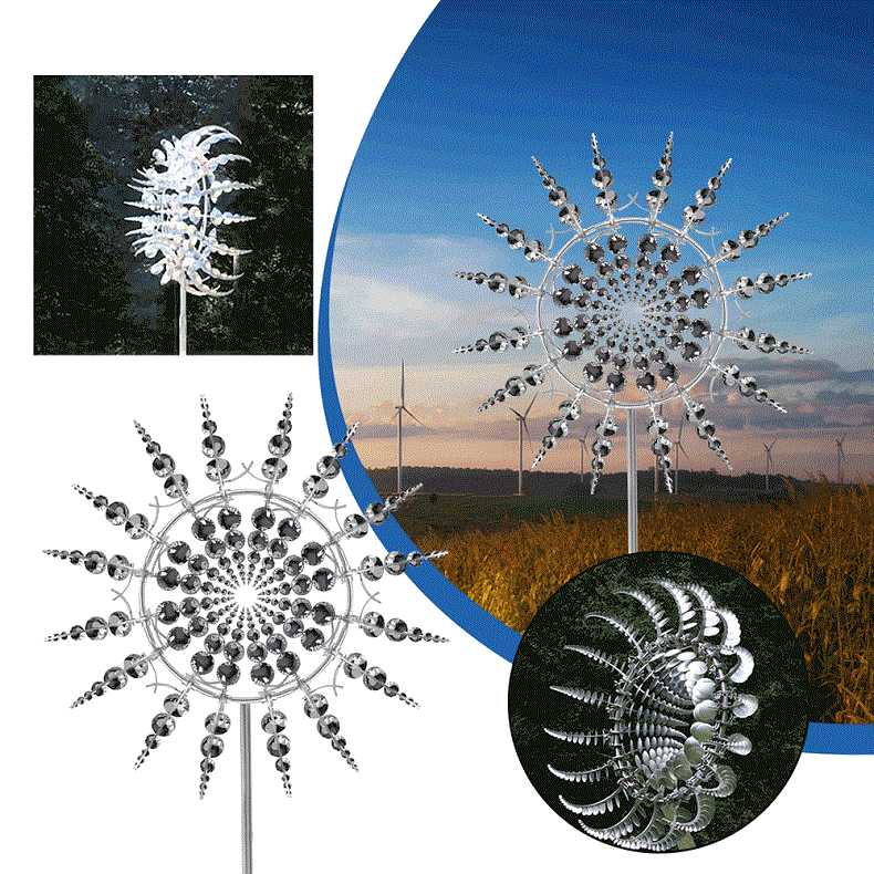 Collage of front and side views of the metal wind spinner